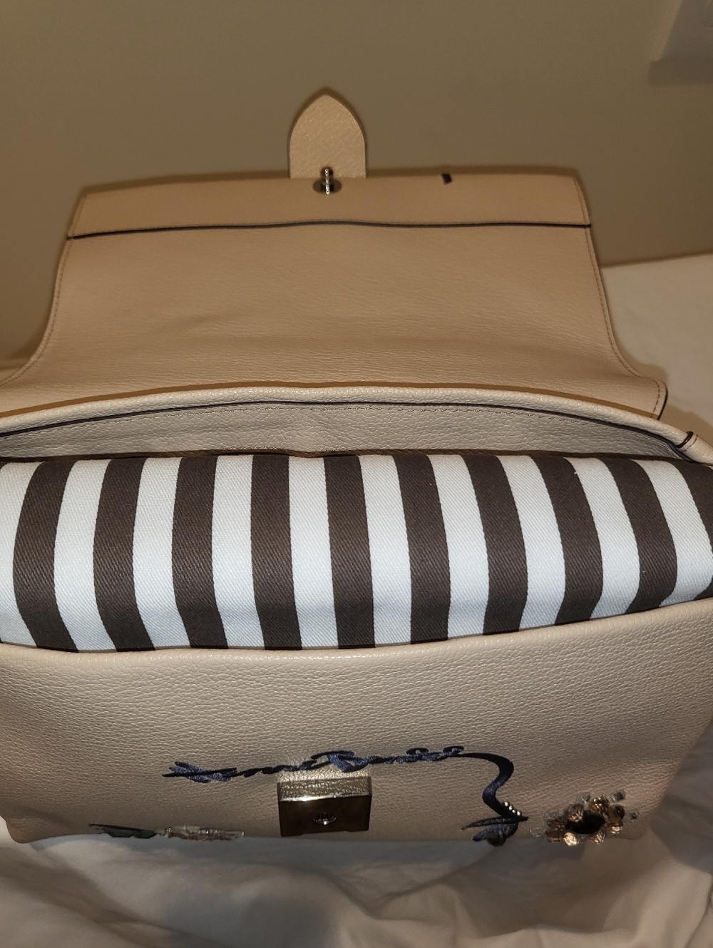 henri bendel Beige Satchel with Blue Floral Embroidery & Crystal Accents - Picture 7 of 10